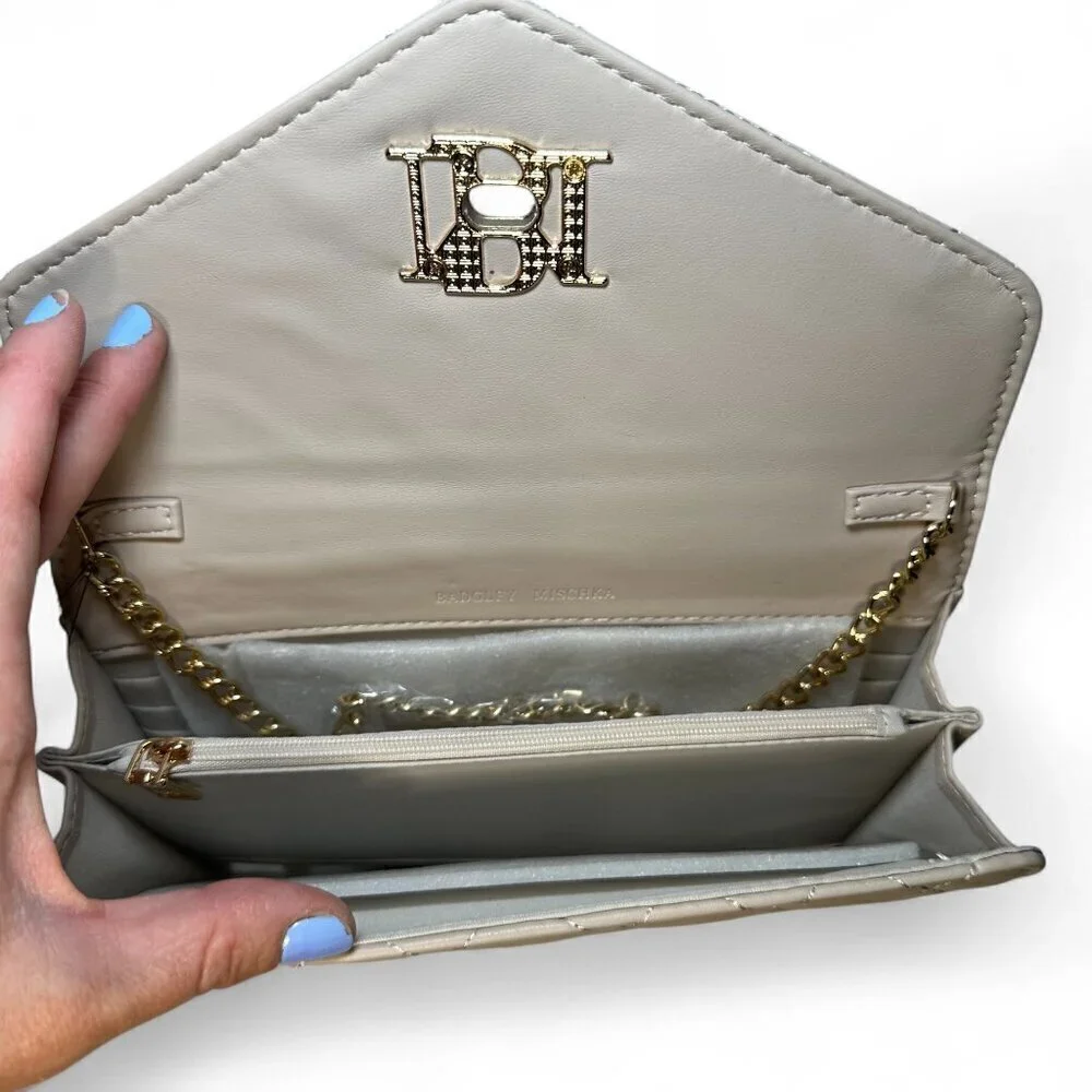 Badgley Mischka Diamond Quilt Convertible Crossbody Bag - Natural/Tan NWT